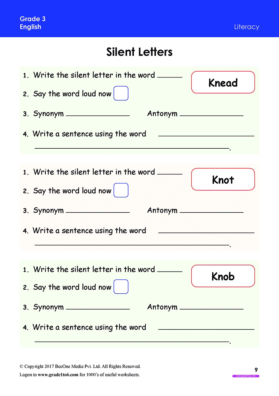 Icse 3rd Standard English Grammar Worksheets