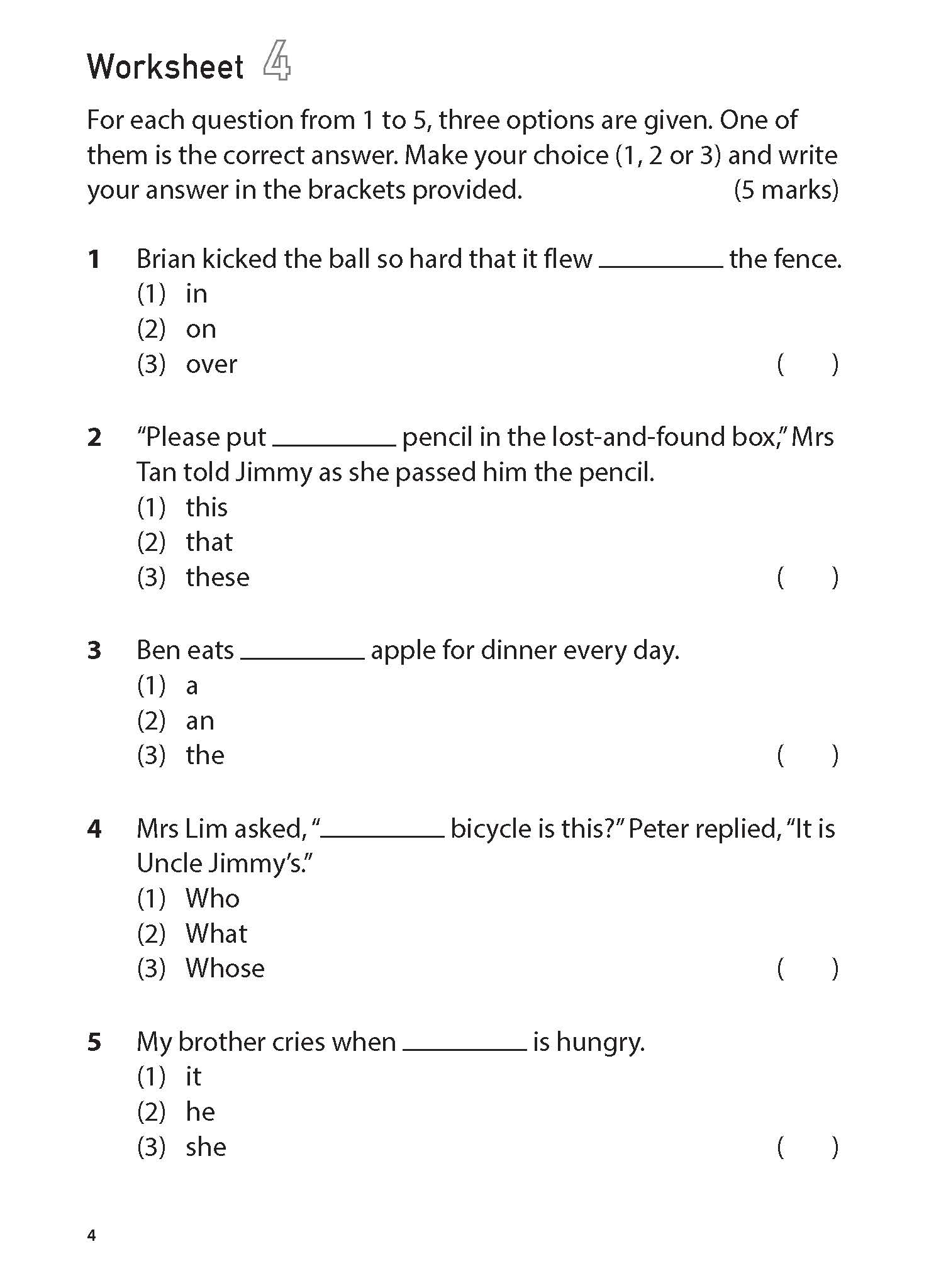 100 English Worksheets Primary 1 Grammar MCQ CPD Singapore Education Services Pte Ltd