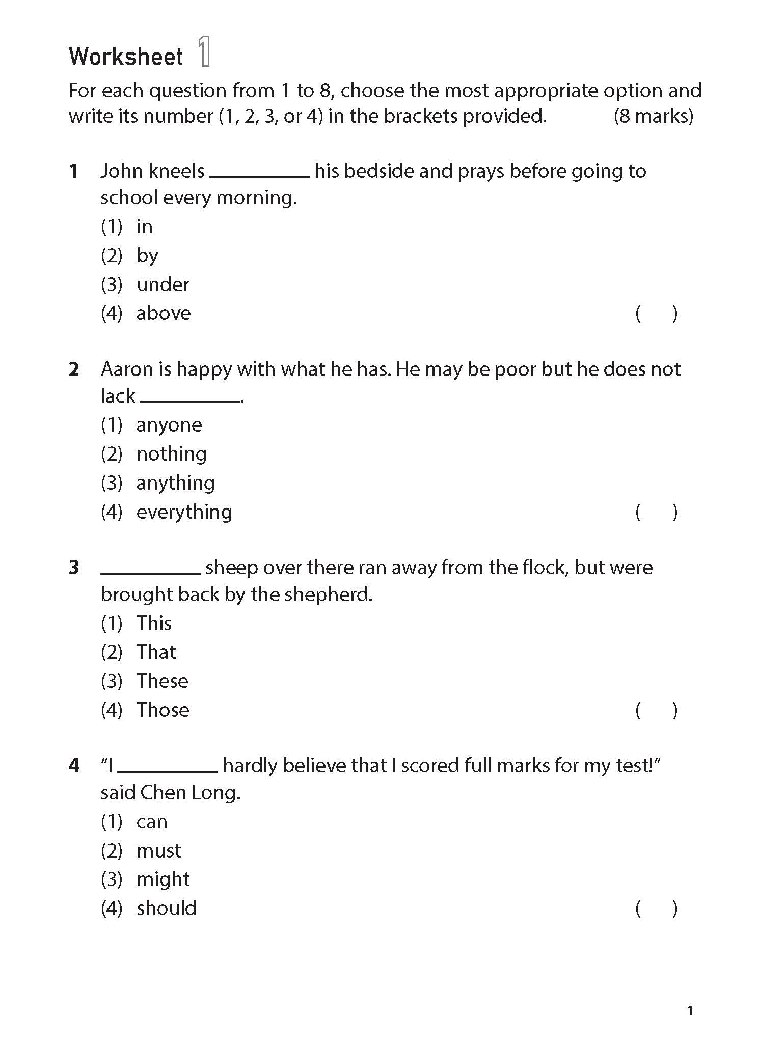 Primary 3 English Grammar Worksheets