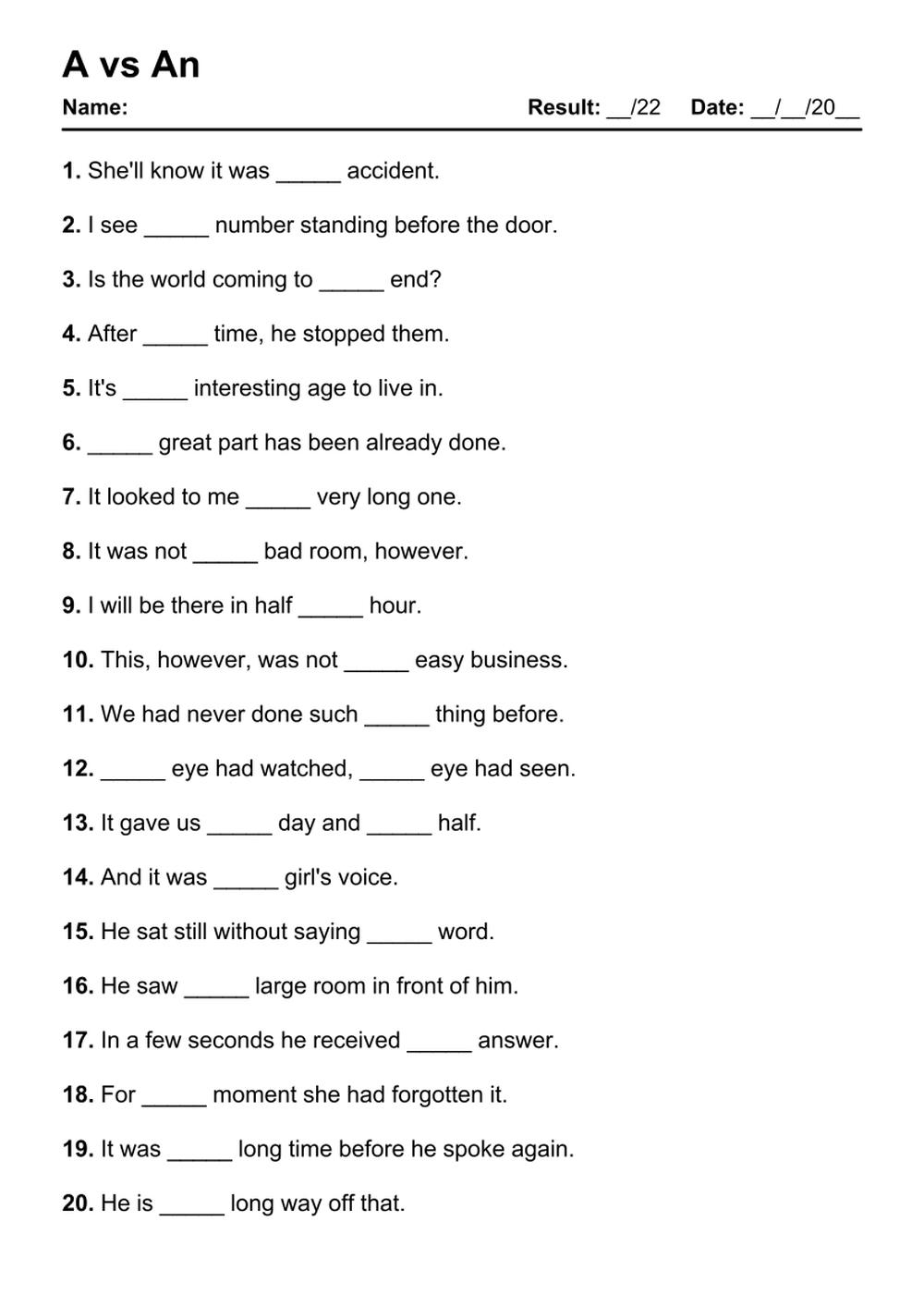 101 A Vs An PDF Worksheets With Answers 2143 Exercises Grammarism