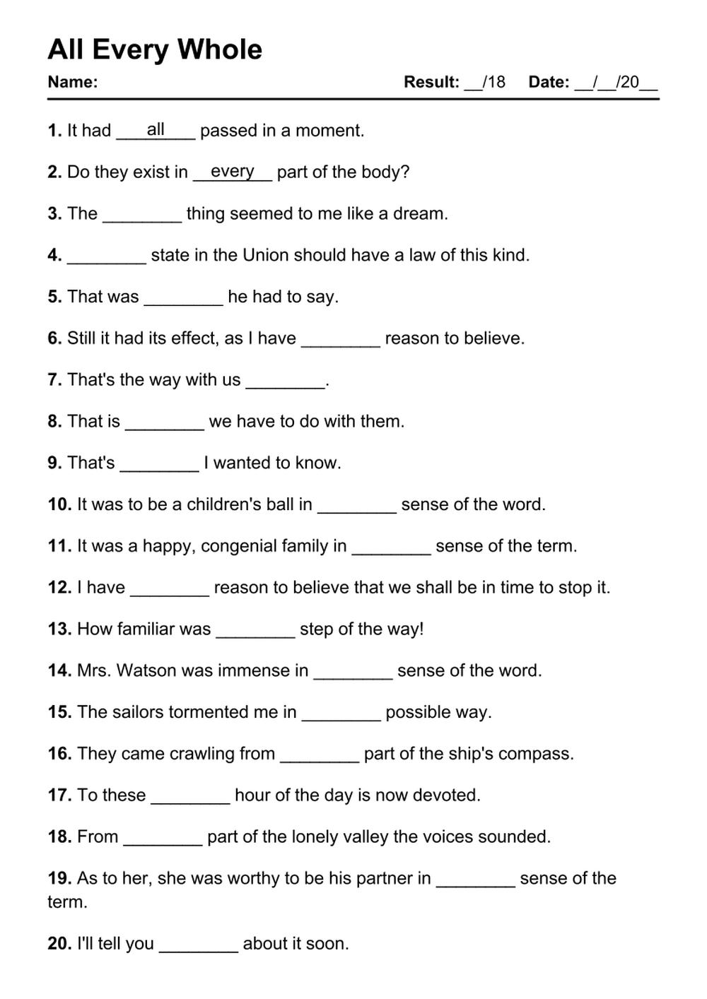 101 All Every Whole PDF Worksheets With Answers Grammarism
