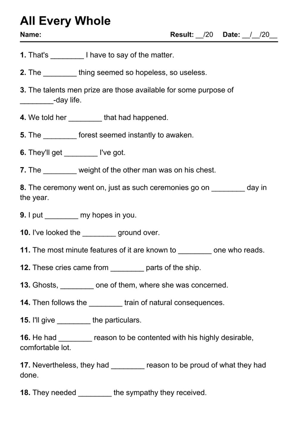 101 All Every Whole PDF Worksheets With Answers Grammarism