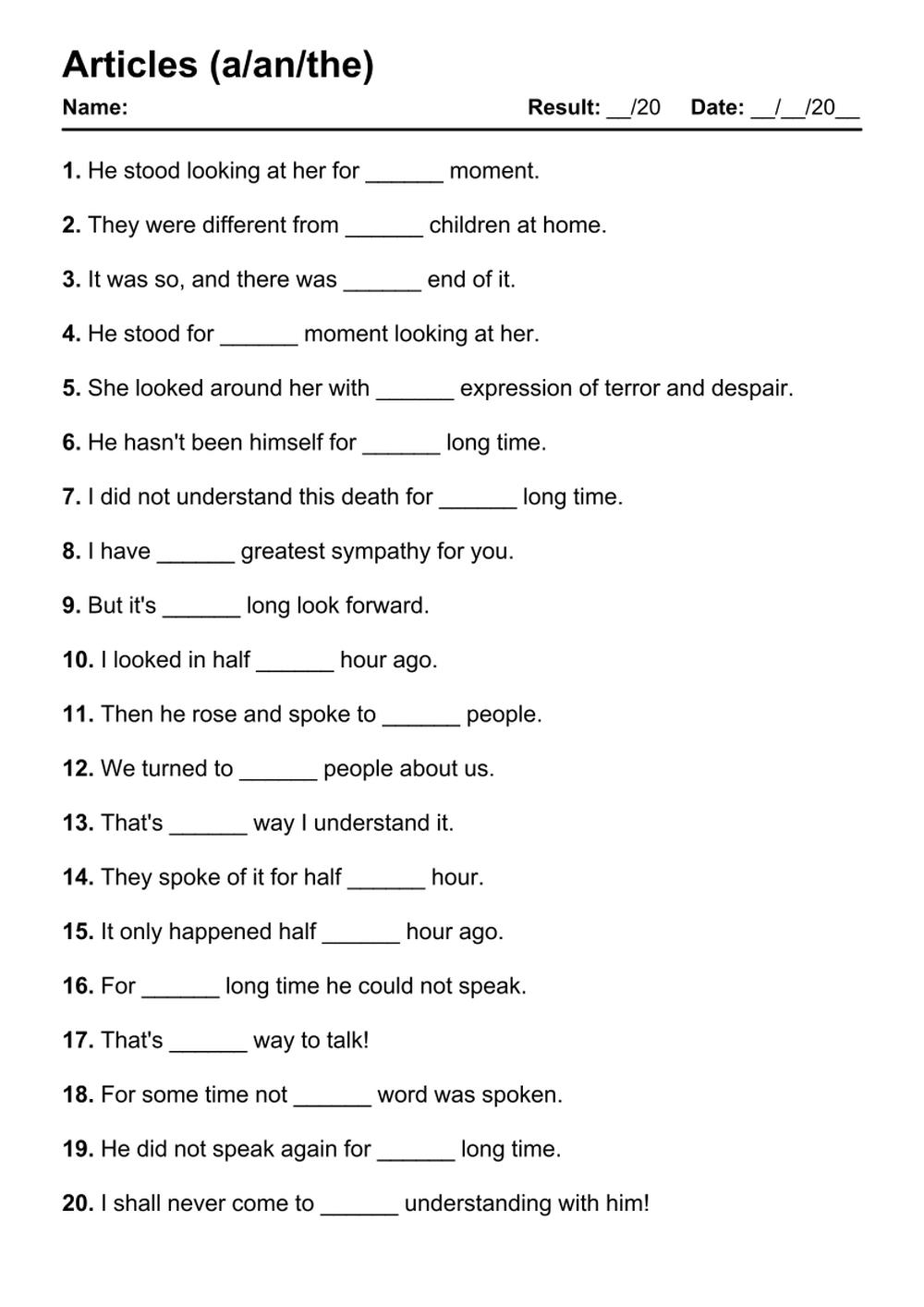 101 Articles PDF Worksheets With Answers 2145 Exercises Grammarism