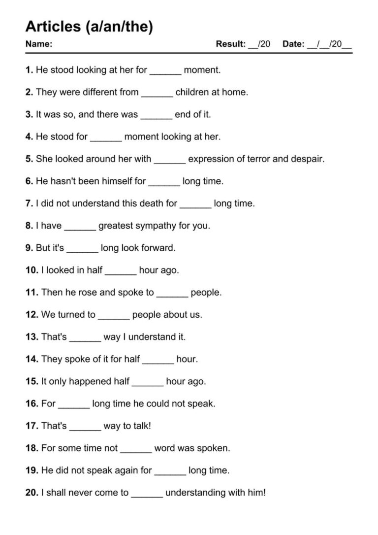 101 Articles PDF Worksheets With Answers 2145 Exercises Grammarism