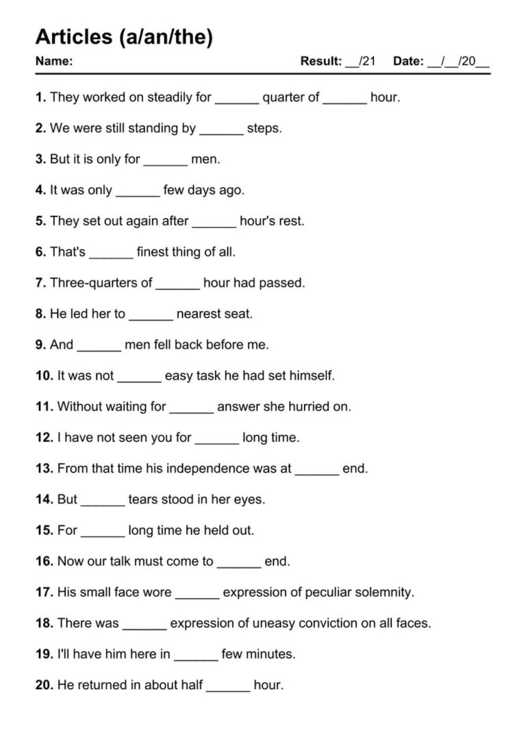 101 Articles PDF Worksheets With Answers 2145 Exercises Grammarism