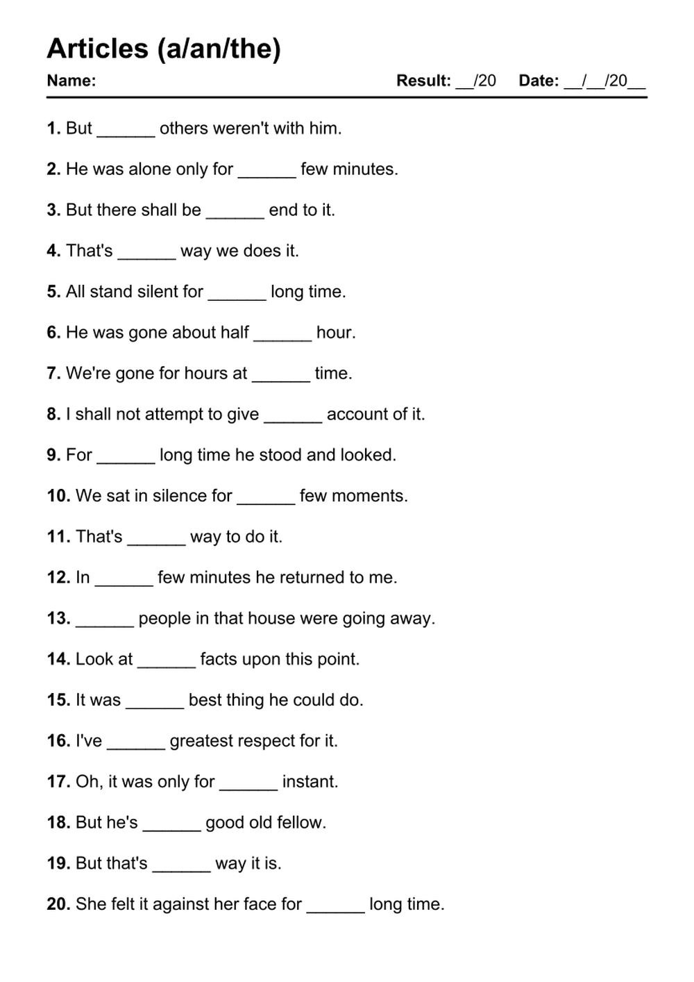 101 Articles PDF Worksheets With Answers 2145 Exercises Grammarism
