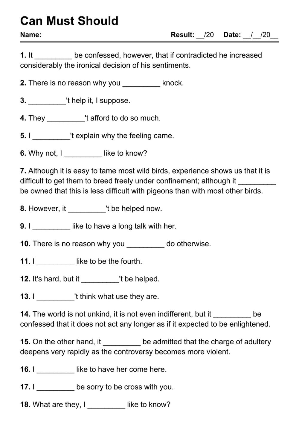 101 Can Must Should PDF Worksheets With Answers Grammarism