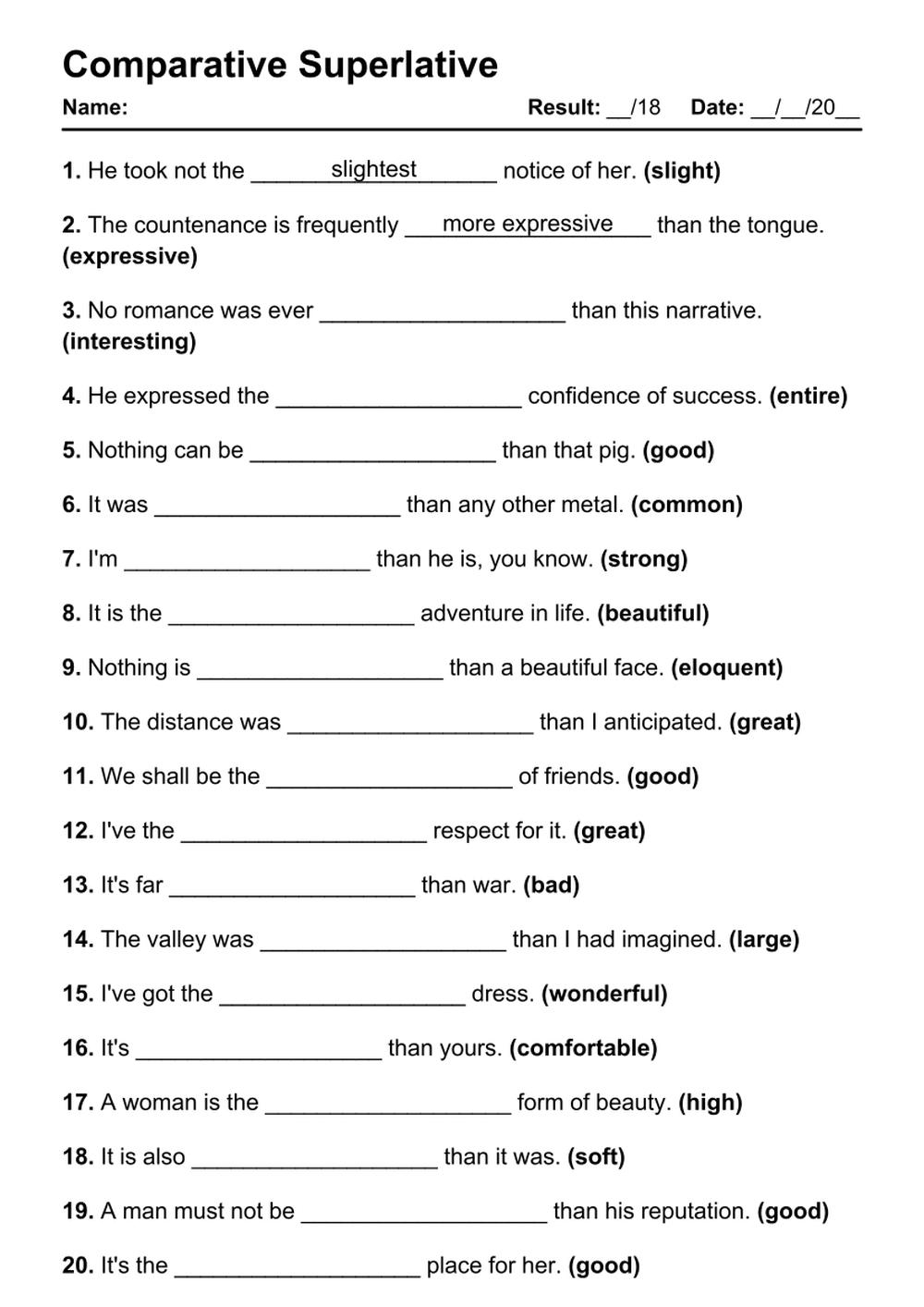 101 Comparative Superlative PDF Worksheets With Answers Grammarism 101 Comparative Superlative PDF Worksheets With Answers Grammarism