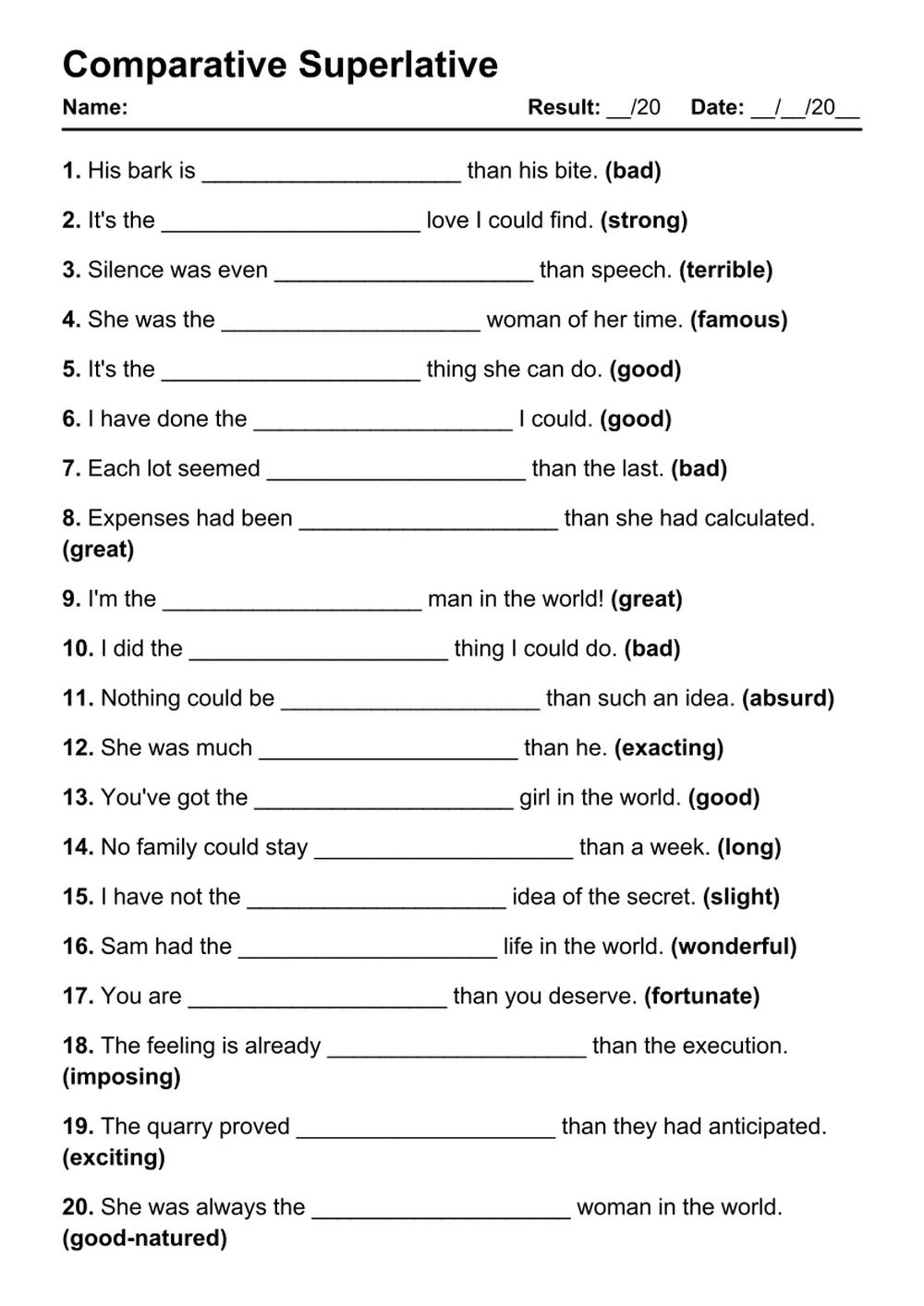 101 Comparative Superlative PDF Worksheets With Answers Grammarism 101 Comparative Superlative PDF Worksheets With Answers Grammarism