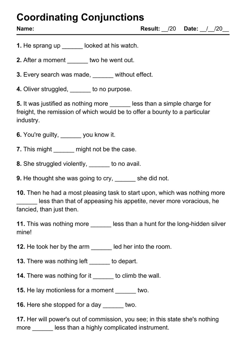 Conjunctions Weekly Grammar Worksheet