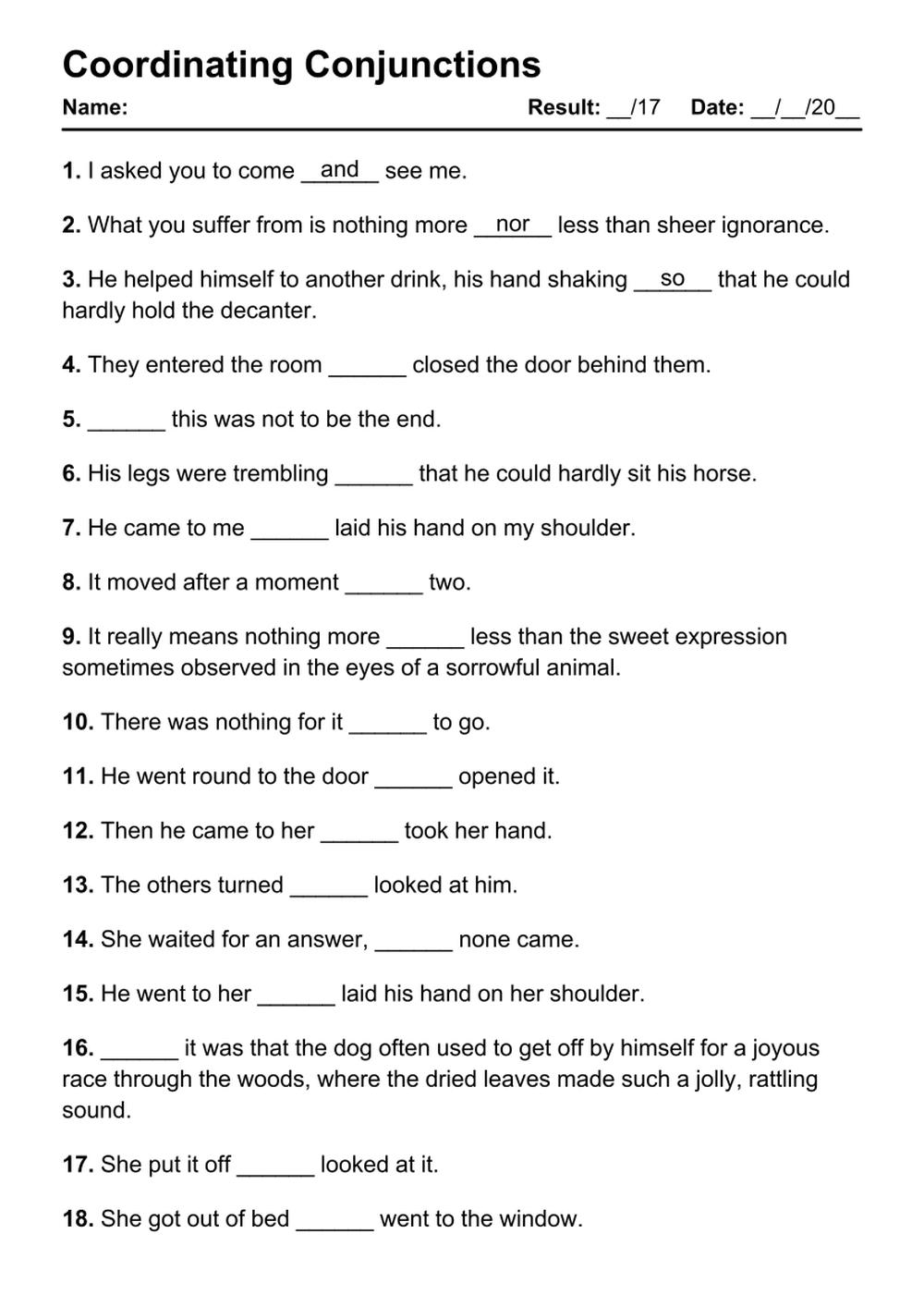 101 Coordinating Conjunctions PDF Worksheets With Answers Grammarism 101 Coordinating Conjunctions PDF Worksheets With Answers Grammarism