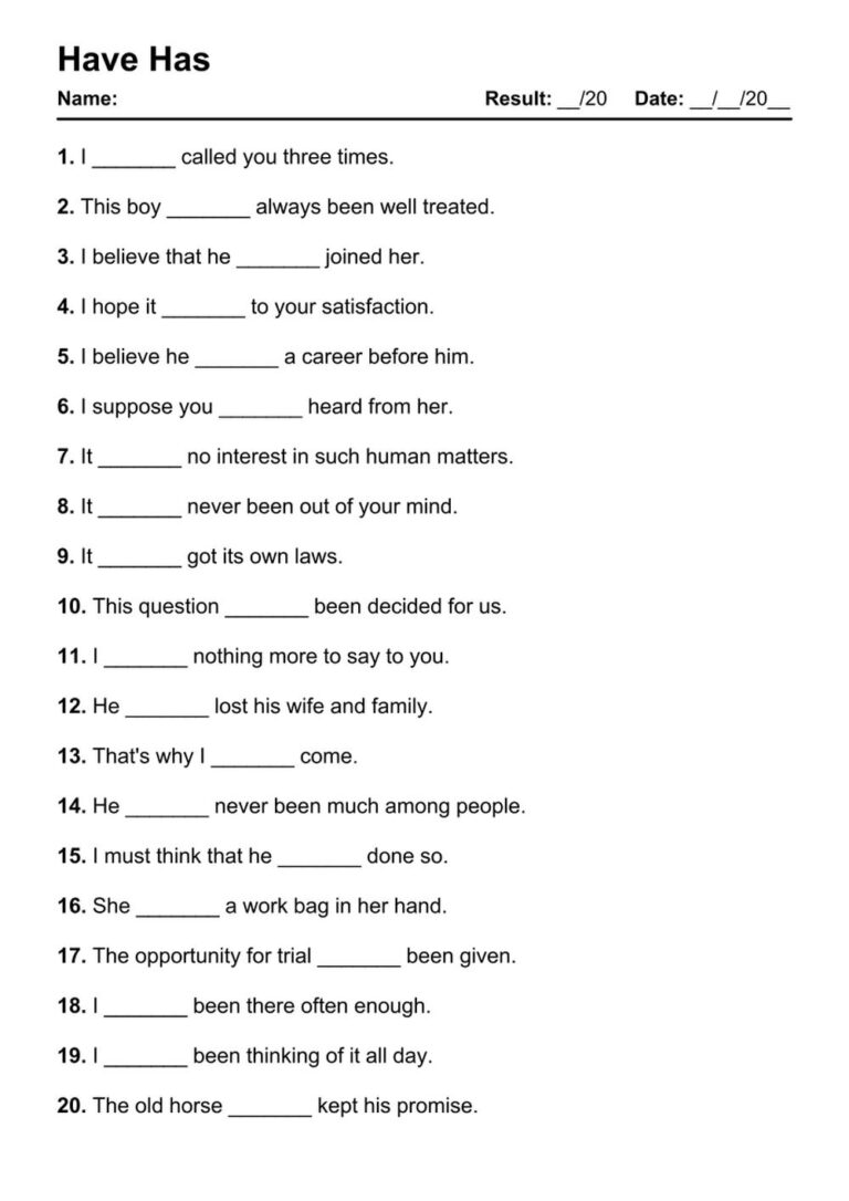 101 Have Has PDF Worksheets With Answers 2036 Exercises Grammarism