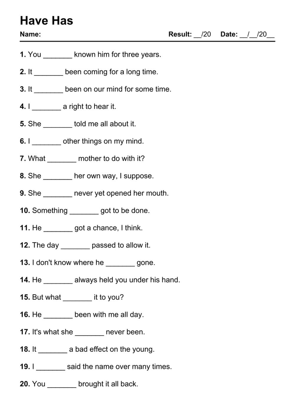 101 Have Has PDF Worksheets With Answers 2036 Exercises Grammarism