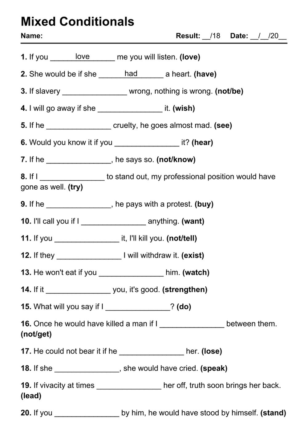 101 Mixed Conditionals PDF Worksheets With Answers Grammarism