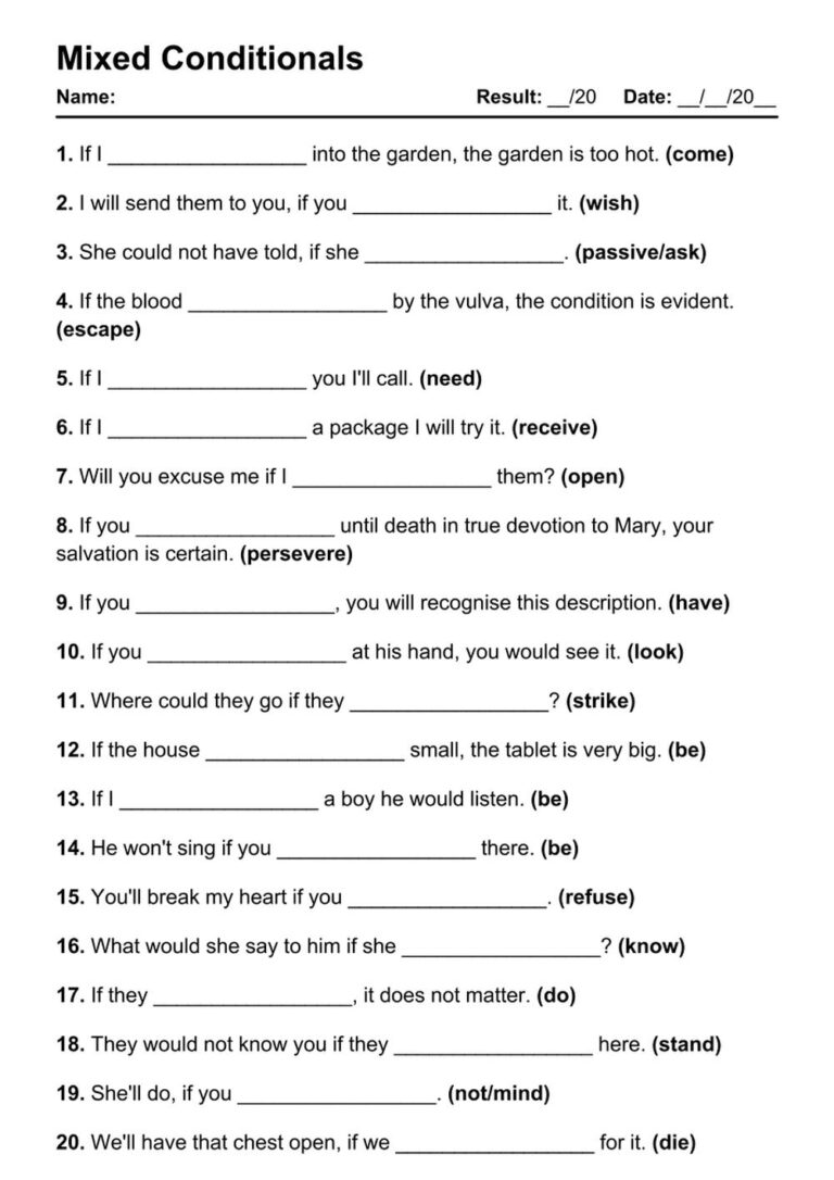 101 Mixed Conditionals PDF Worksheets With Answers Grammarism