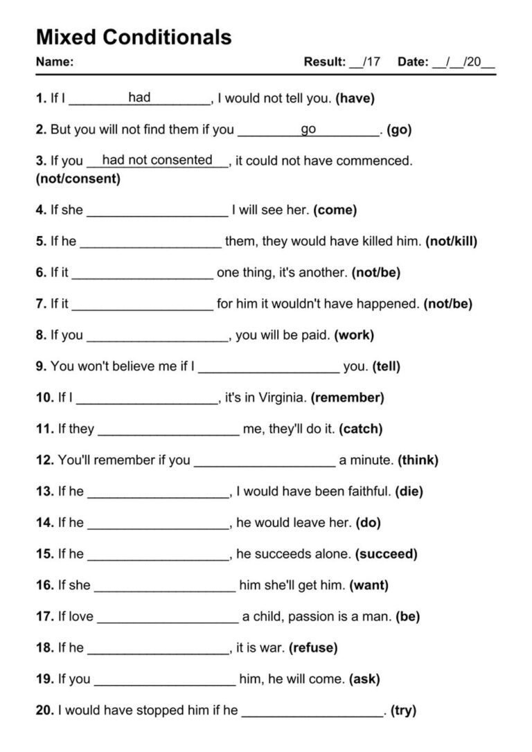 101 Mixed Conditionals PDF Worksheets With Answers Grammarism