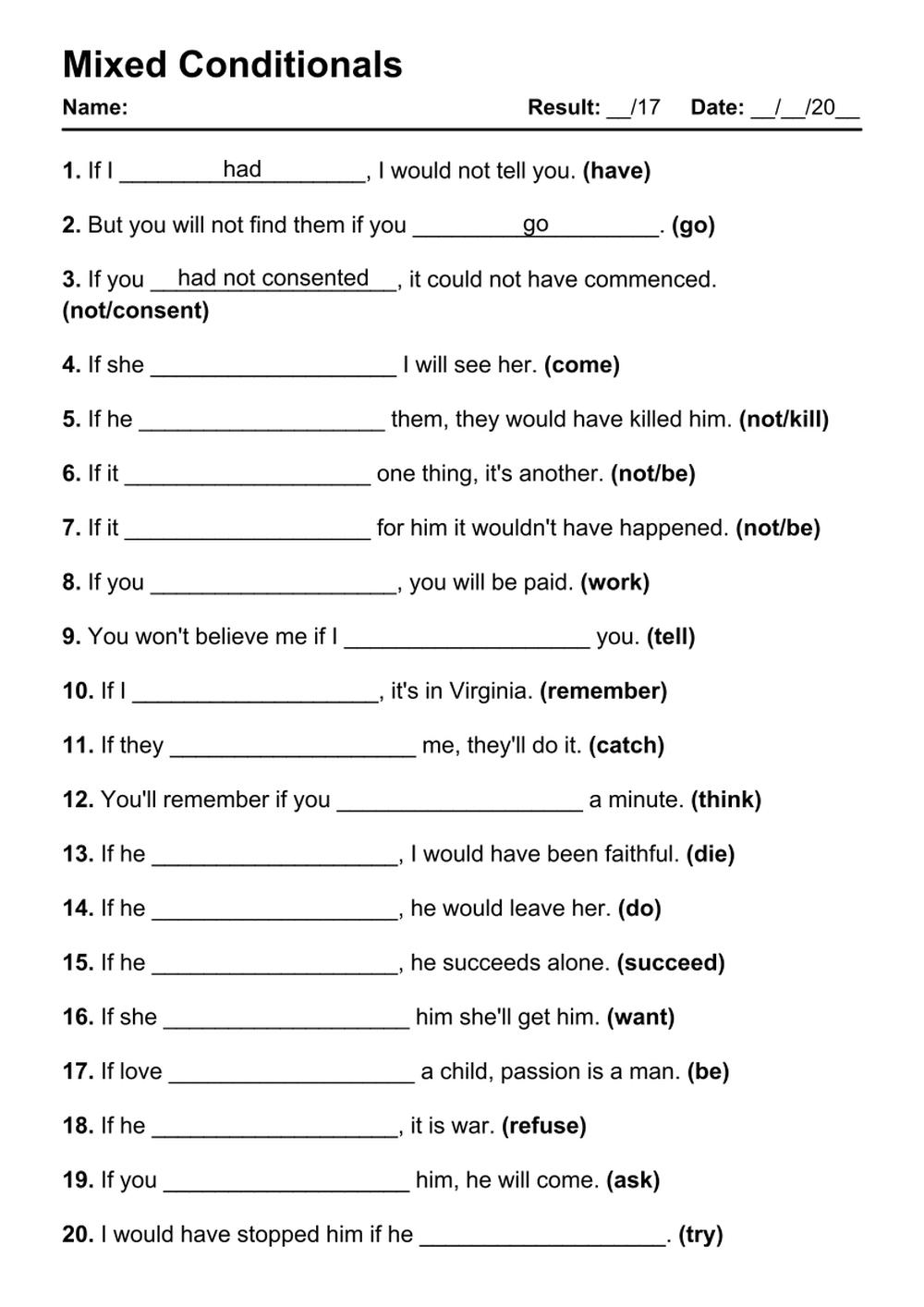 101 Mixed Conditionals PDF Worksheets With Answers Grammarism