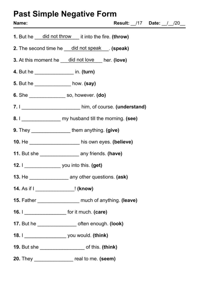 101 Past Simple Negative PDF Worksheets With Answers Grammarism