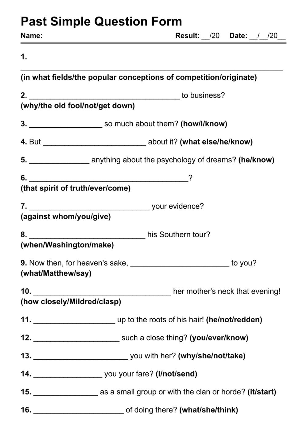 Simple Past Grammar Practice Worksheets