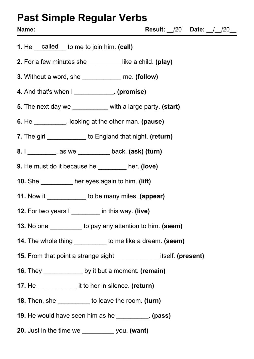 101 Past Simple Regular PDF Worksheets With Answers Grammarism