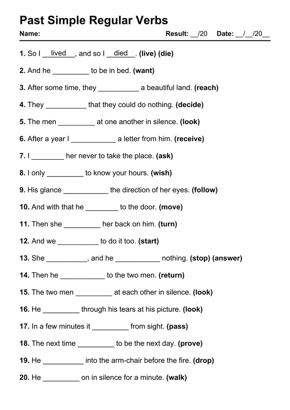101 Past Simple Regular PDF Worksheets With Answers Grammarism