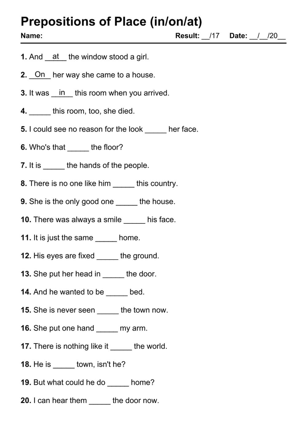 101 Prepositions Of Place PDF Worksheets With Answers Grammarism 101 Prepositions Of Place PDF Worksheets With Answers Grammarism