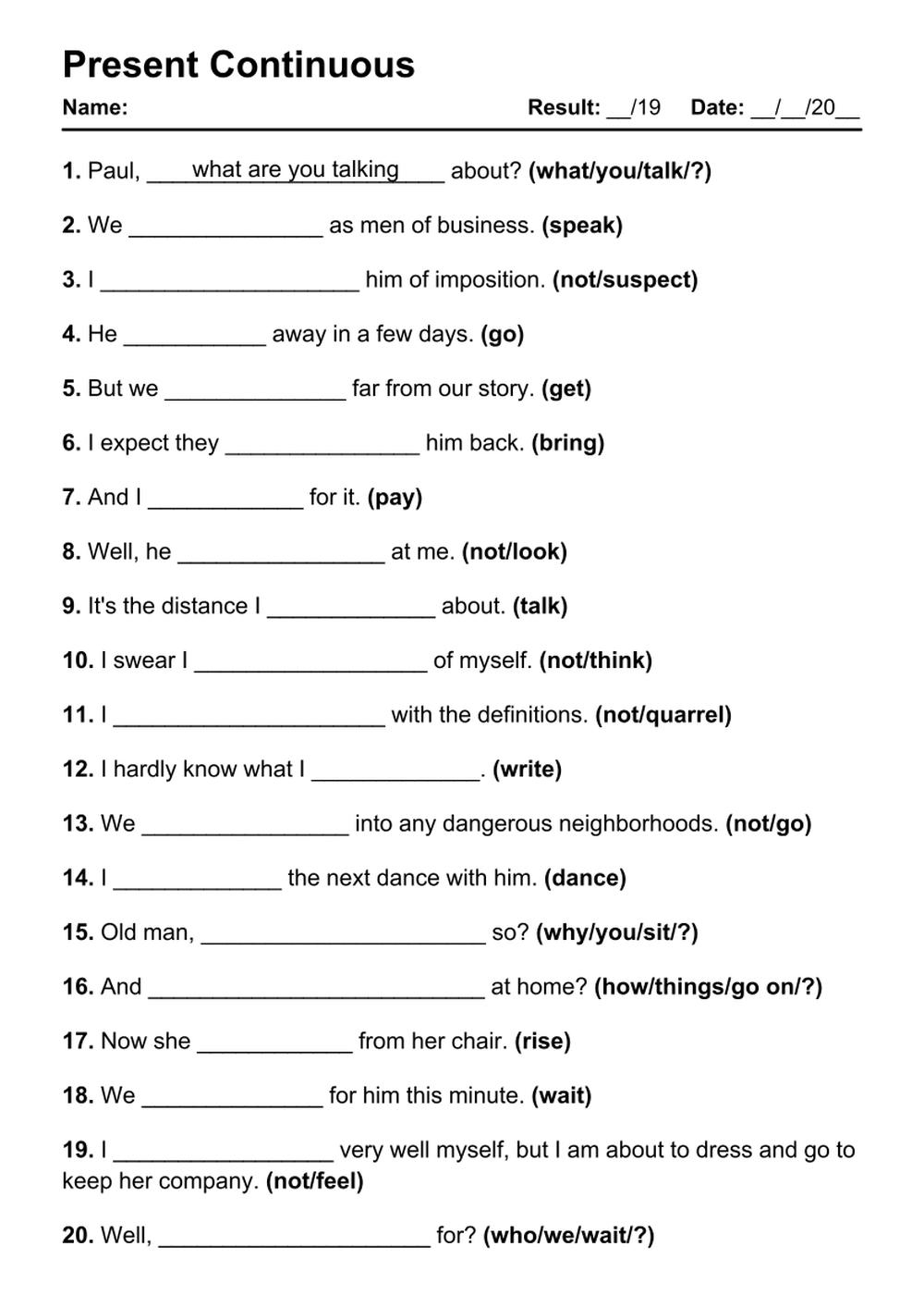 101 Present Continuous PDF Worksheets With Answers Grammarism