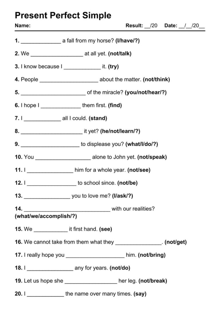 101 Present Perfect PDF Worksheets With Answers Grammarism