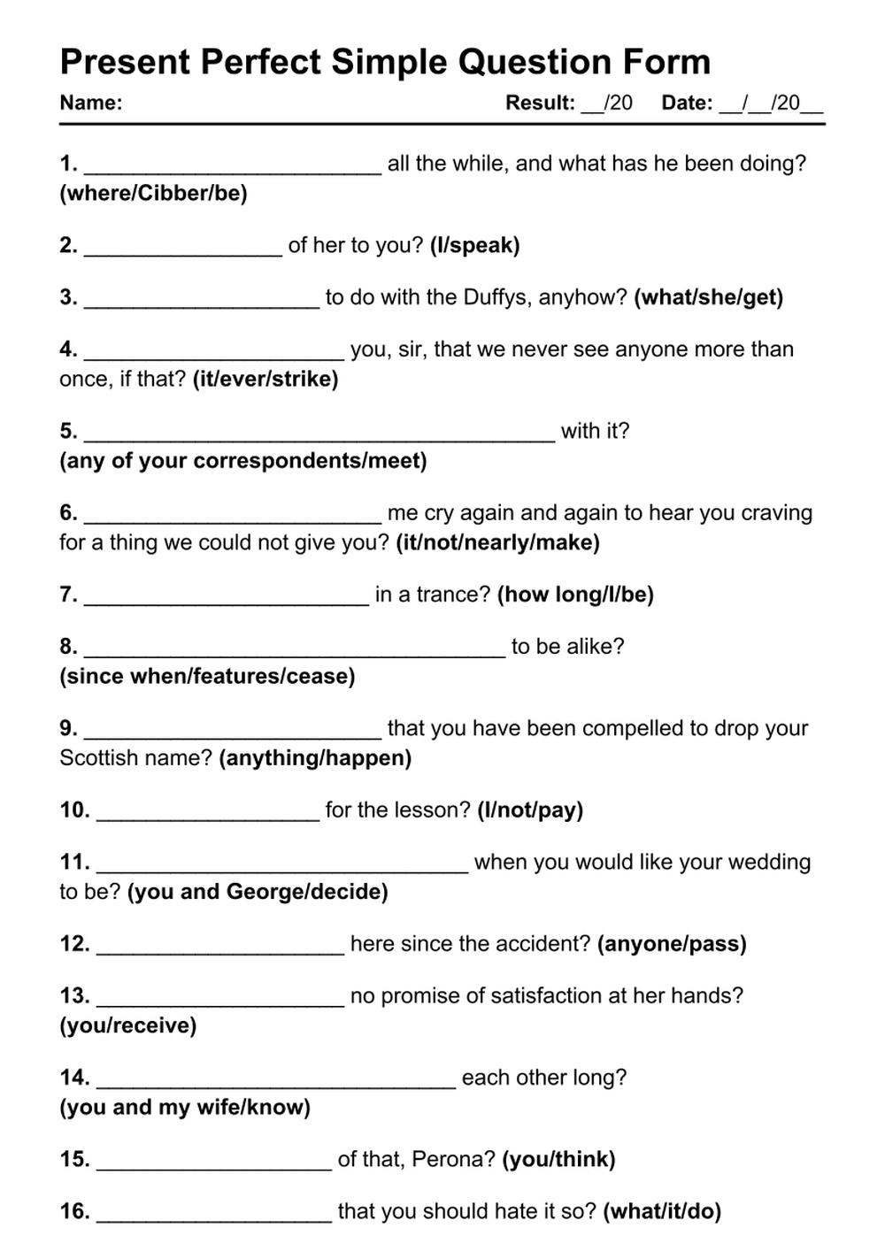 Present Perfect Grammar Worksheet