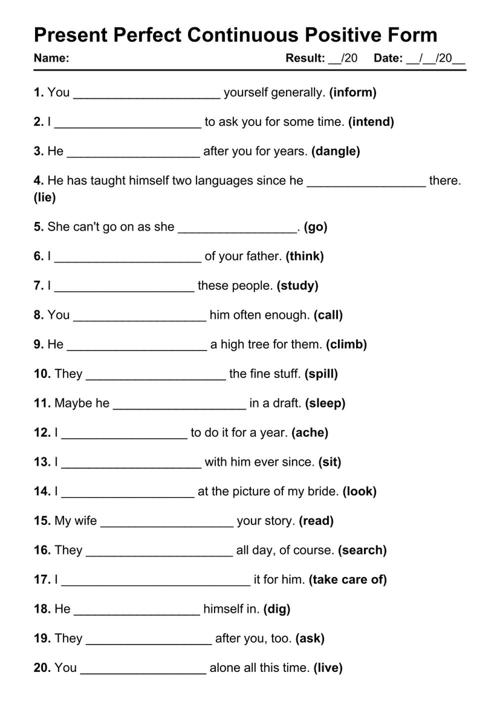 101 Printable Present Perfect Continuous Positive PDF Worksheets Grammarism 101 Printable Present Perfect Continuous Positive PDF Worksheets Grammarism