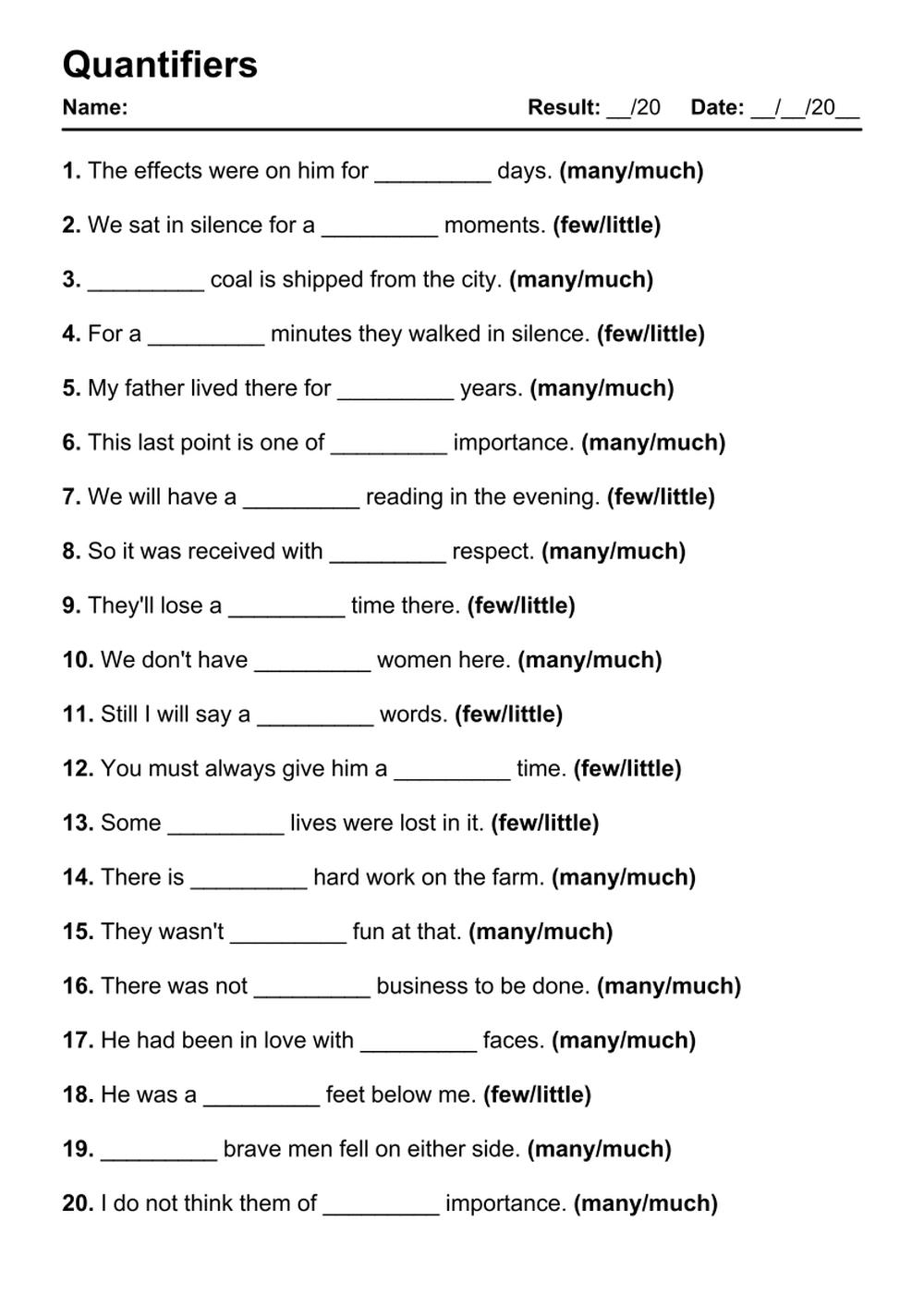 101 Quantifiers PDF Worksheets With Answers 2035 Exercises Grammarism