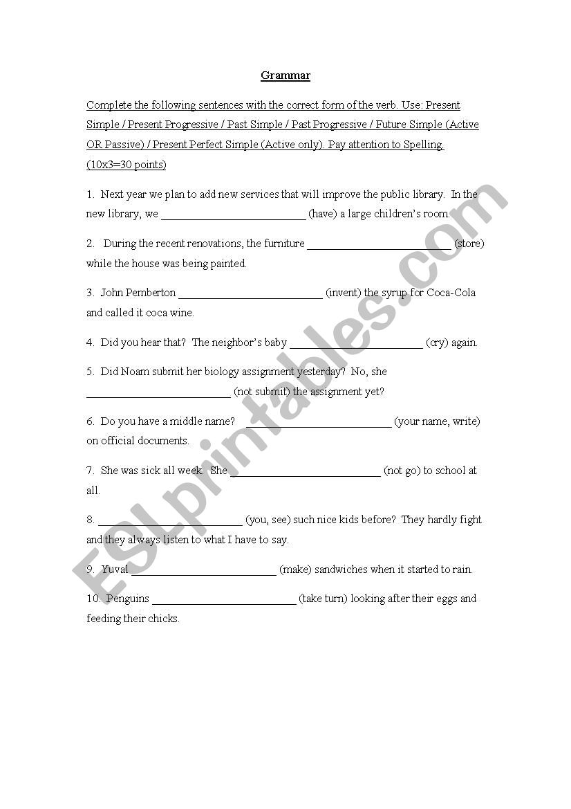 10th Grade English Grammar Worksheet 10th Grade English Grammar Worksheet
