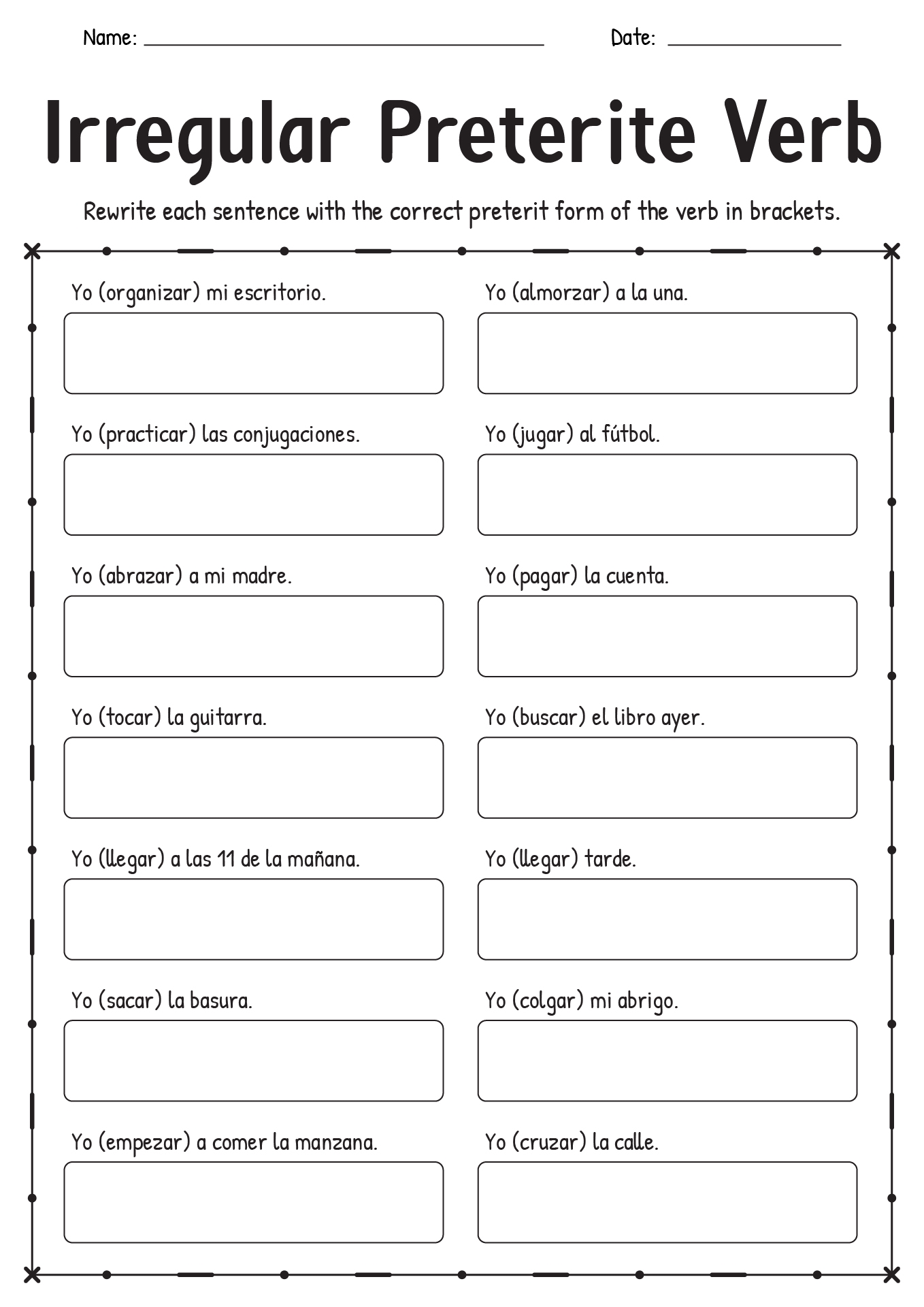 Conjuguemos Grammar Worksheet Preterite Tense