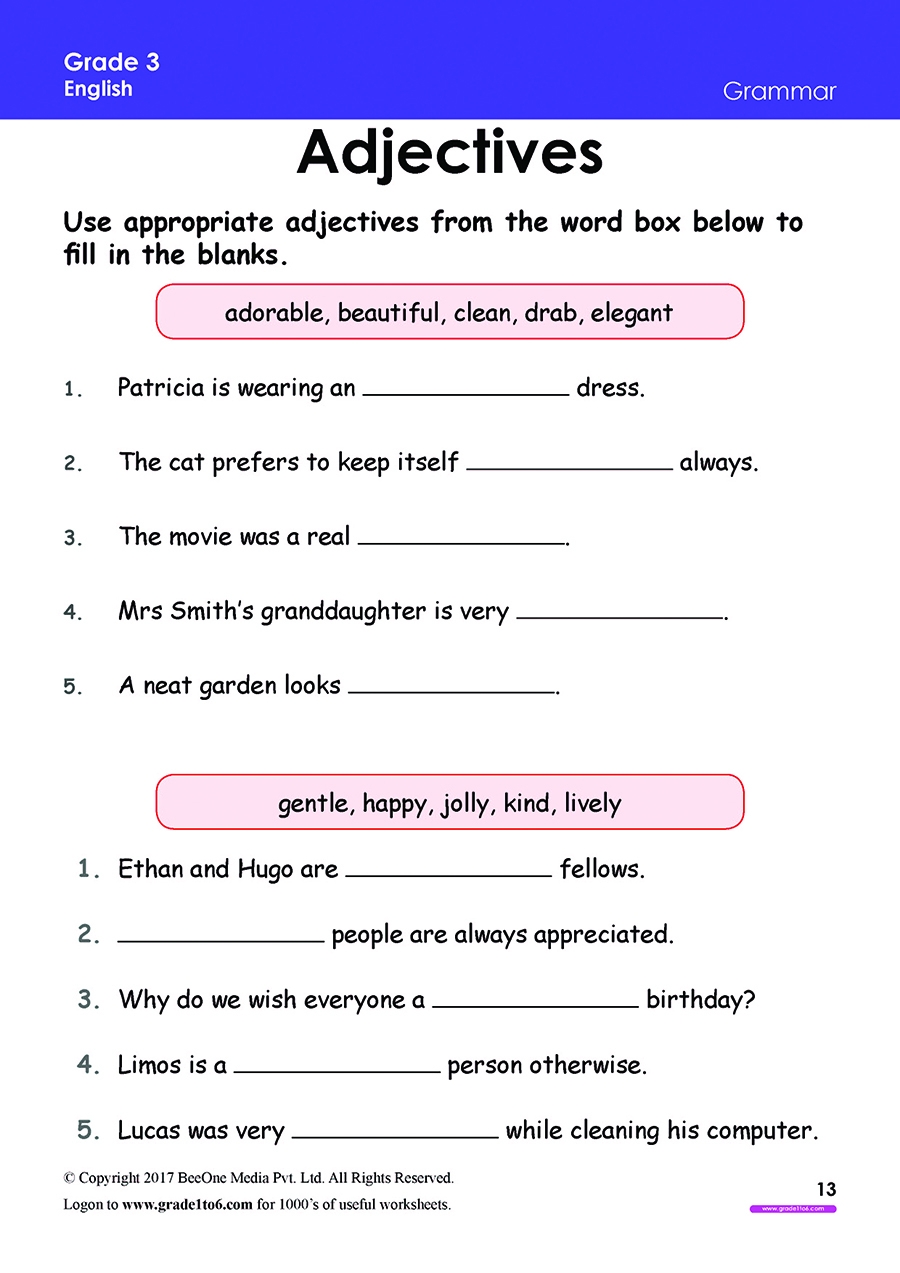 Class 3 English Grammar Worksheet Pdf