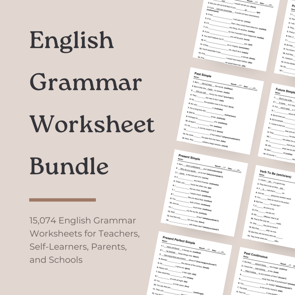 15 074 English Grammar Worksheets Bundle