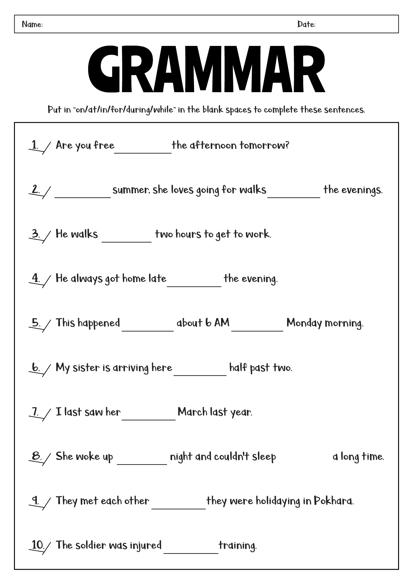 Grammar Worksheets For 9th Grade English
