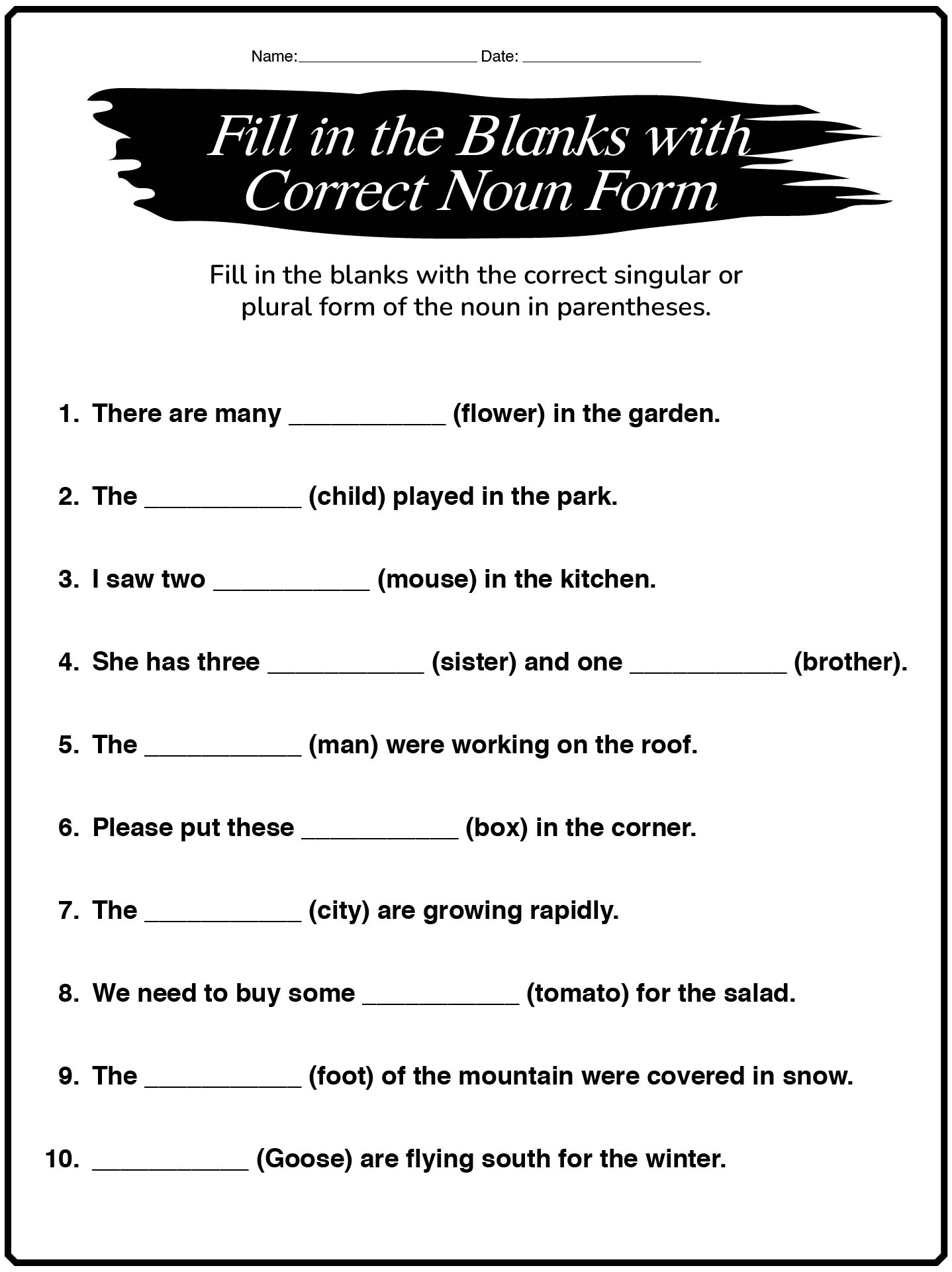 16 Singular And Plural Noun Worksheets Sentences Free PDF At Worksheeto