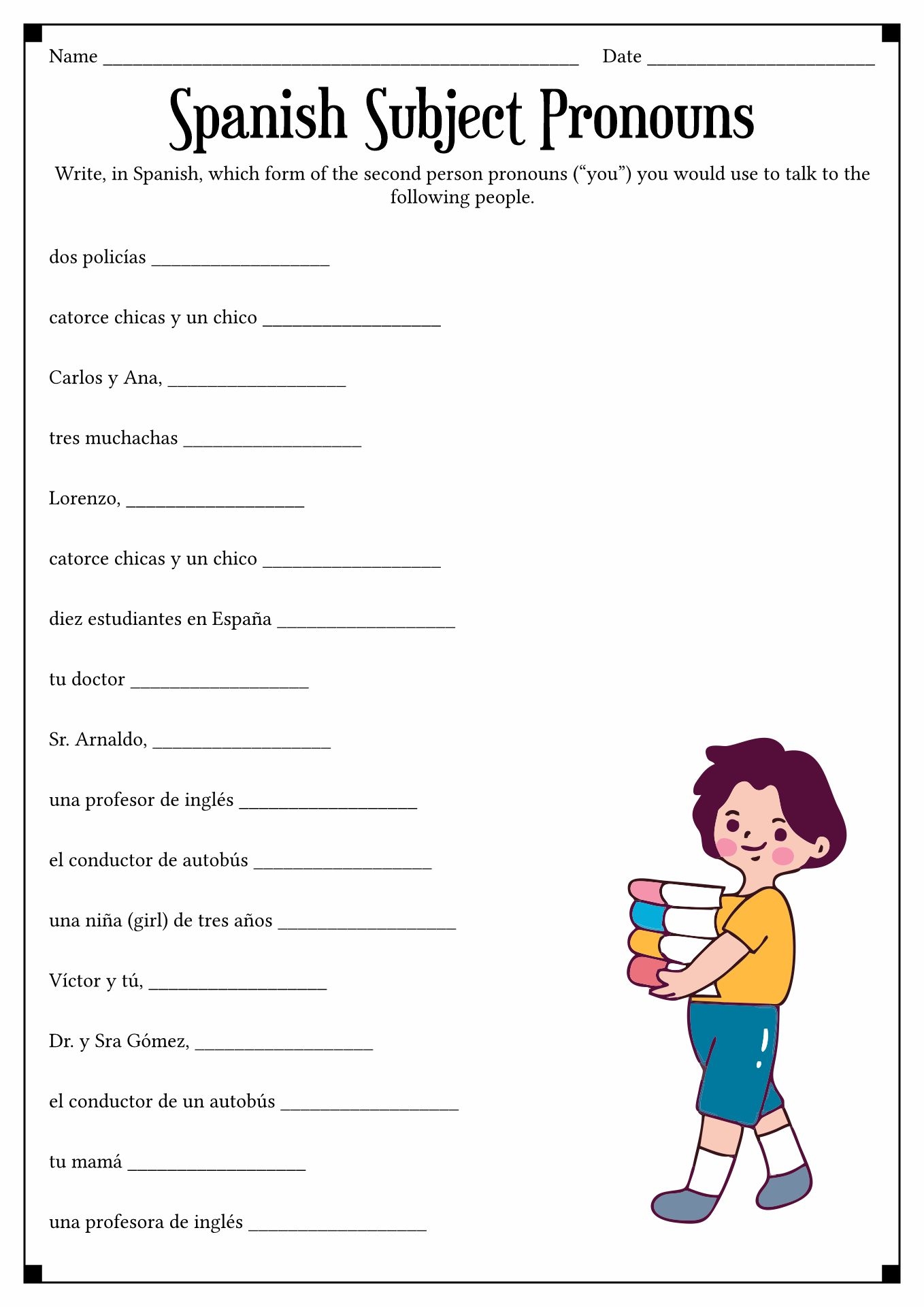 7th Grade Spanish Grammar Worksheets Pdf