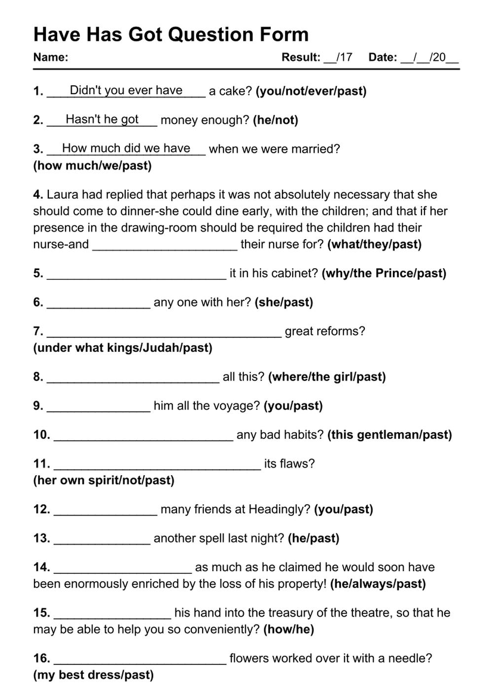 18 Have Has Got Question PDF Worksheets With Answers Grammarism