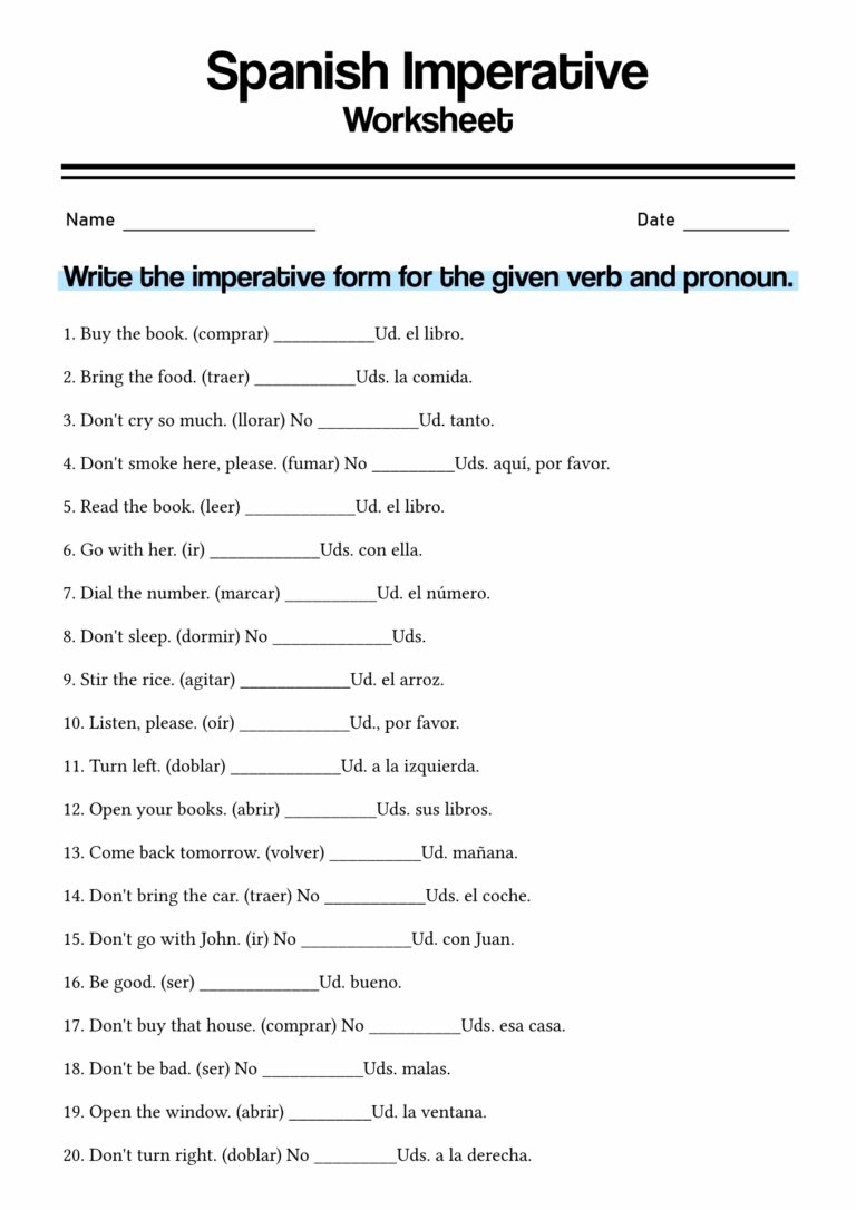 19 Spanish Verb Worksheets Free PDF At Worksheeto