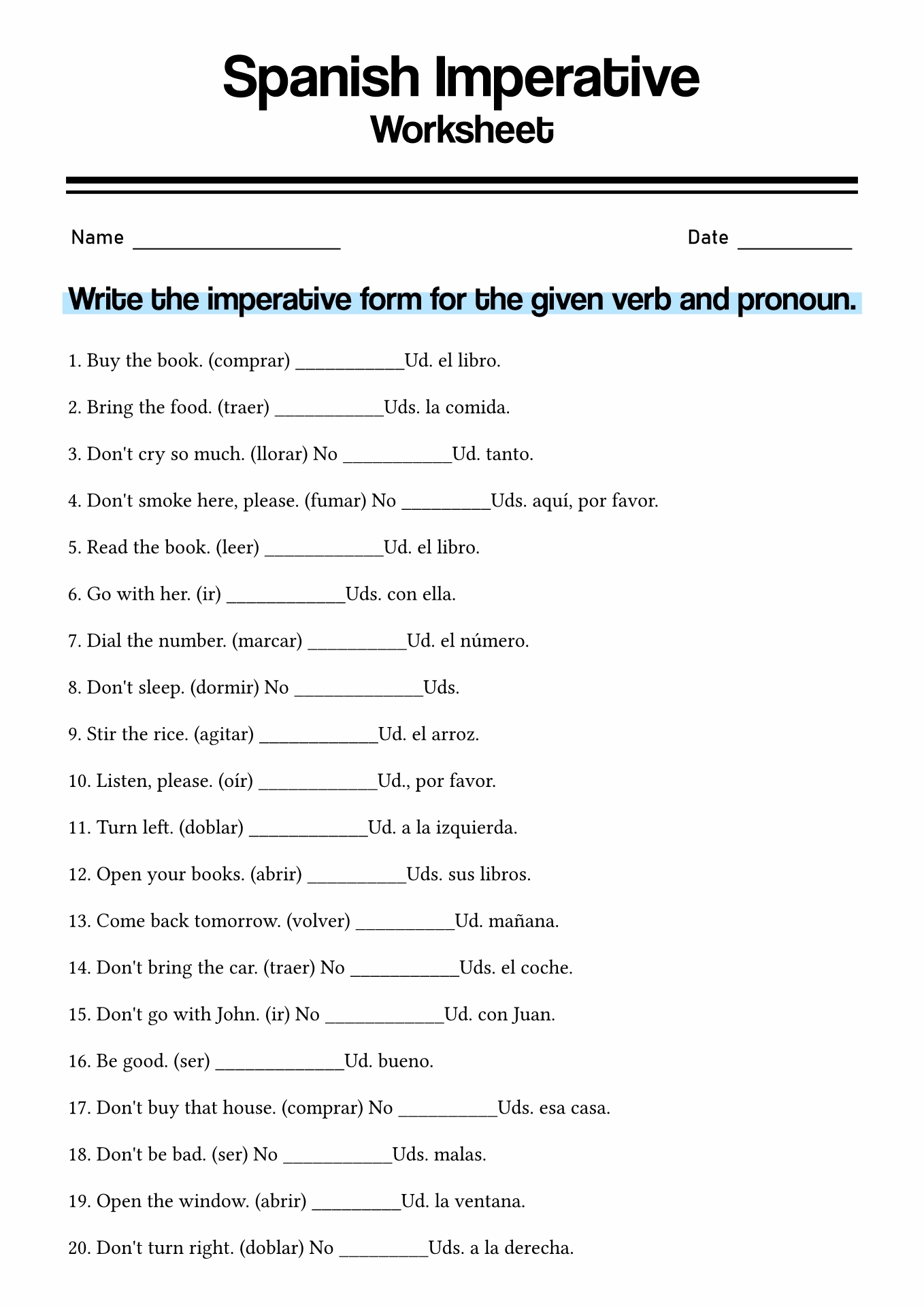 19 Spanish Verb Worksheets Free PDF At Worksheeto