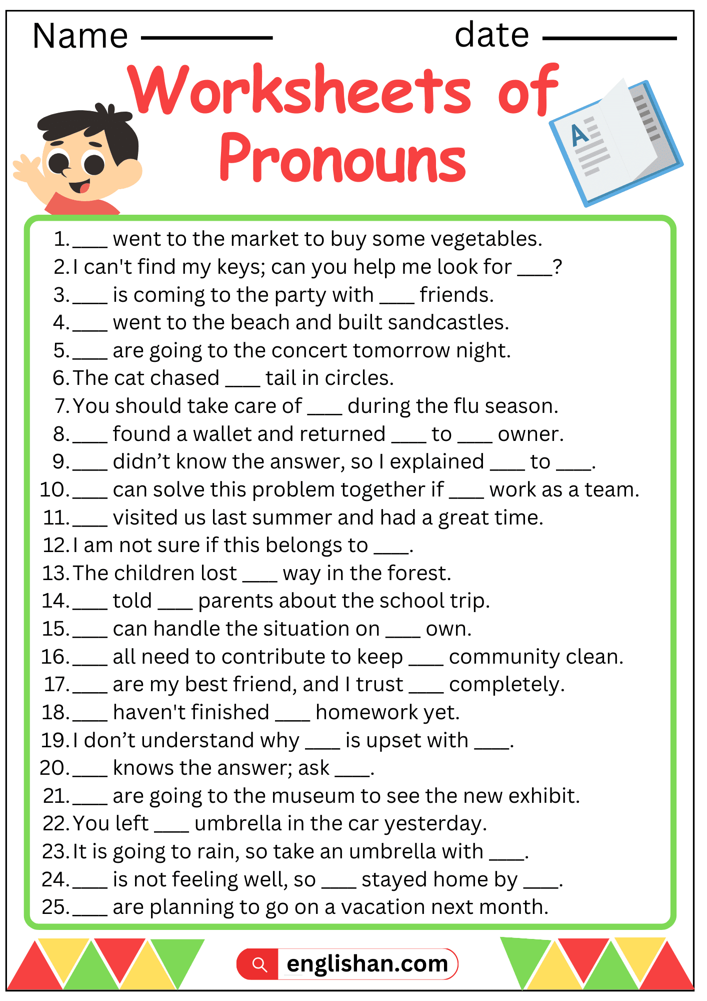 2 Pronoun Worksheets With Answers In English