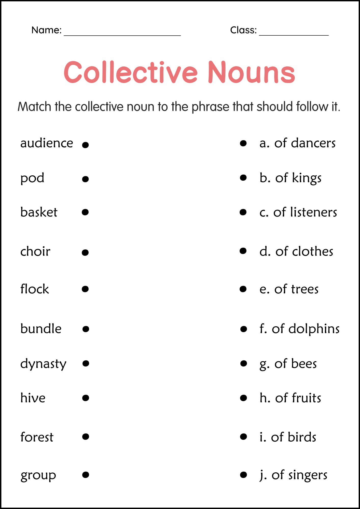 2nd Grade Collective Nouns Grammar Practice Activities Worksheets Made By Teachers