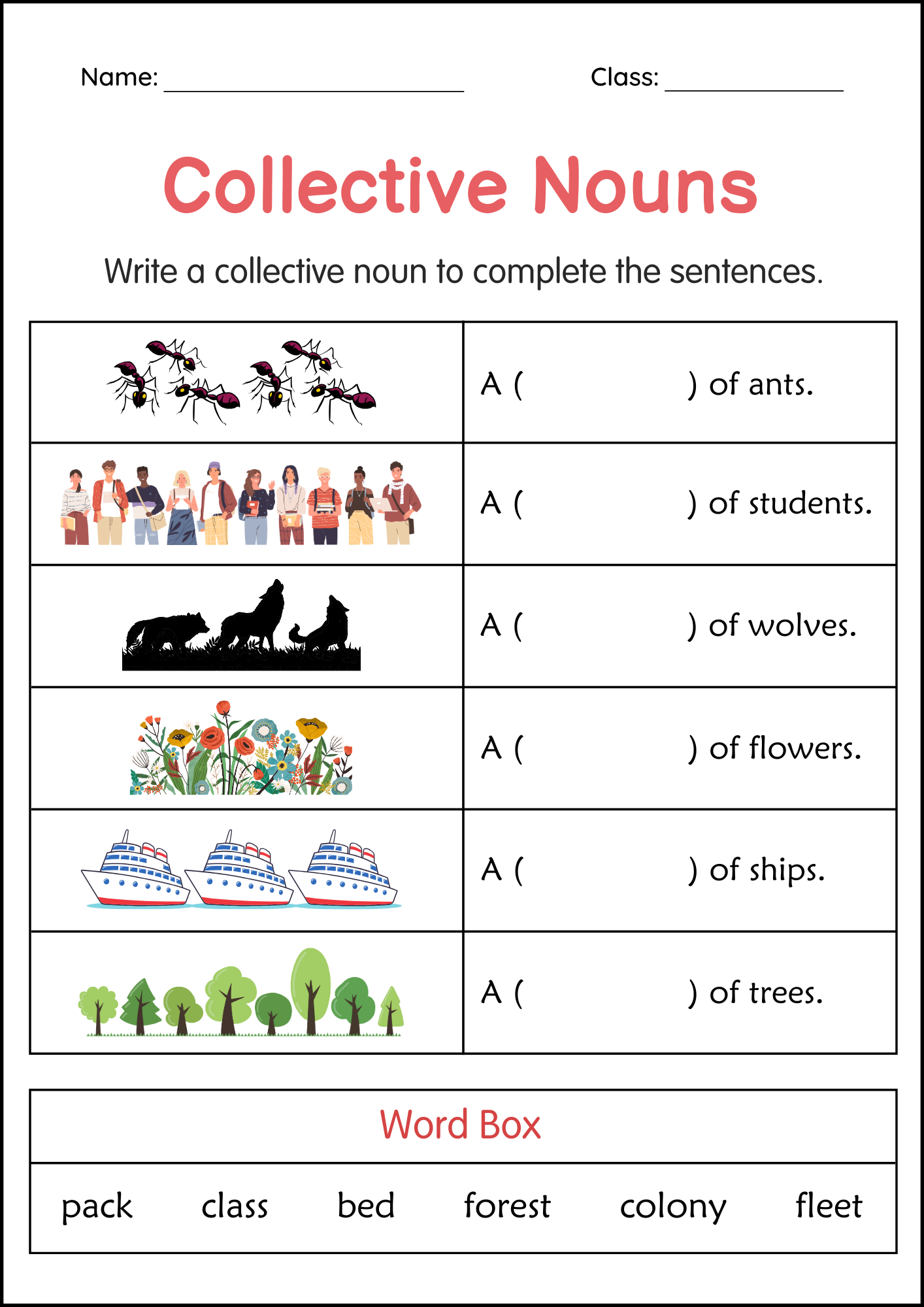 2nd Grade Collective Nouns Grammar Practice Activities Worksheets Made By Teachers