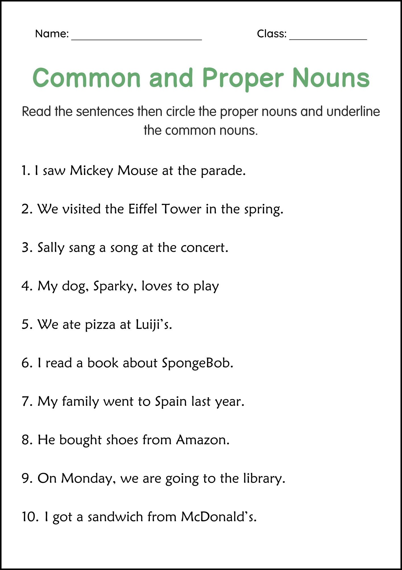 7th Grade Grammar Worksheets Nouns 7th Grade Grammar Worksheets Nouns