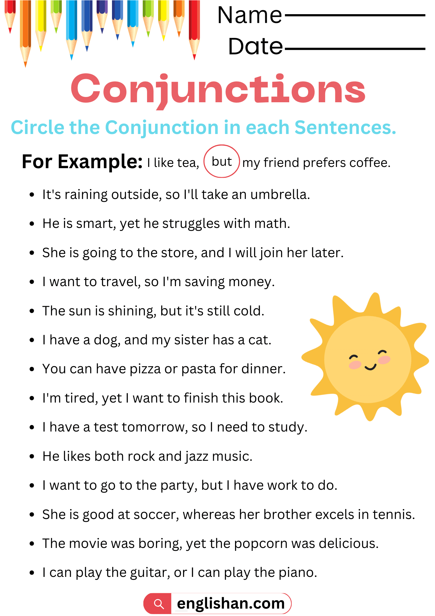 3 Conjunctions Worksheets And Exercises With Answers In English Englishan 3 Conjunctions Worksheets And Exercises With Answers In English Englishan