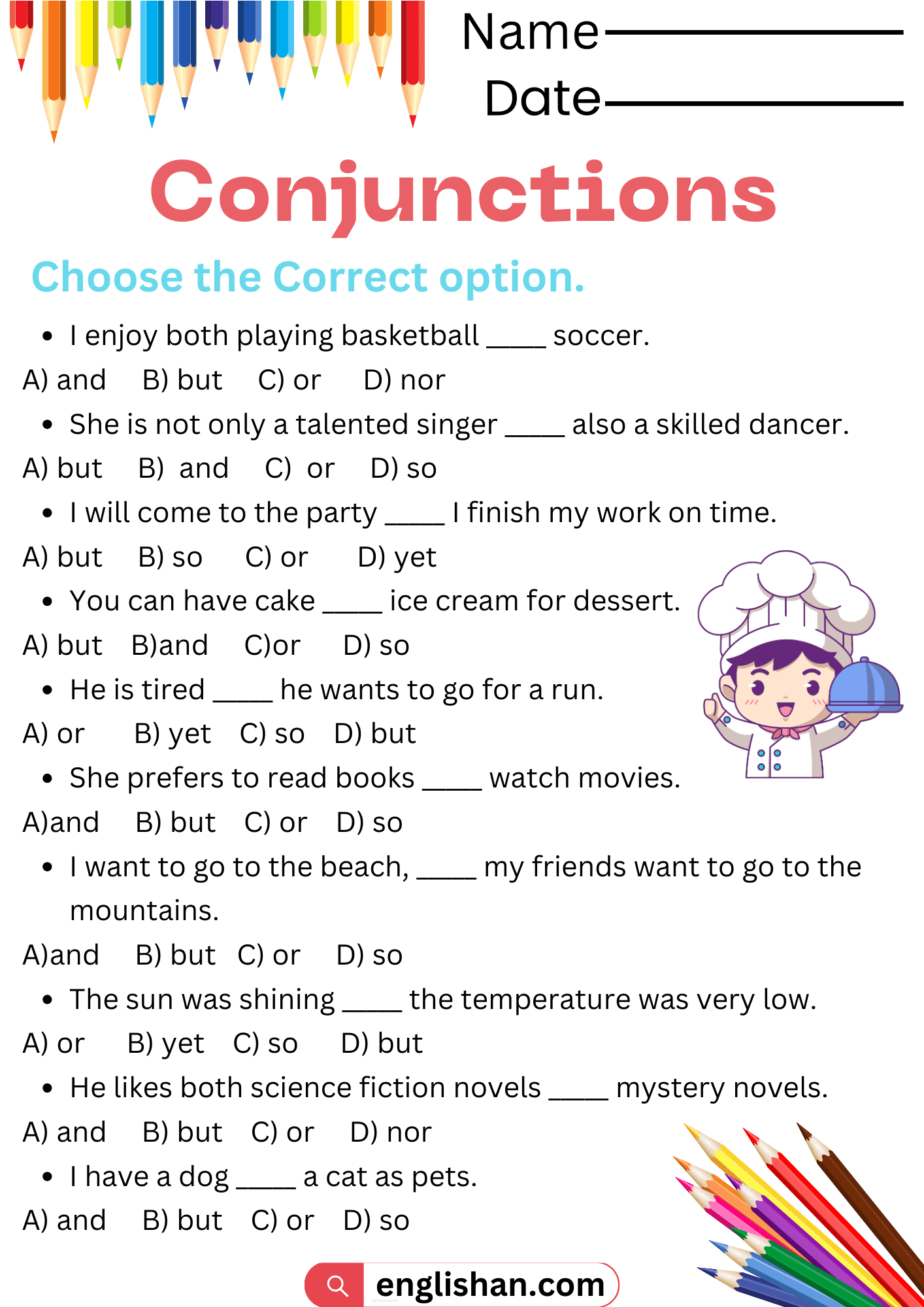 3 Conjunctions Worksheets And Exercises With Answers In English Englishan 3 Conjunctions Worksheets And Exercises With Answers In English Englishan