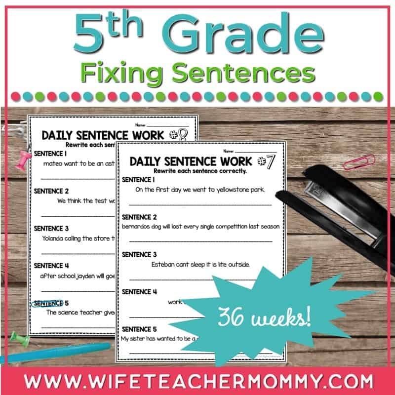 36 Weeks Of Daily Fix It Sentences 5th Grade BEST 