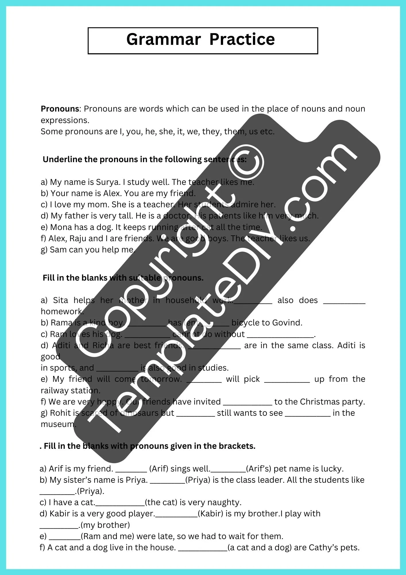 3rd Grade Grammar Worksheets Template Printable PDF Word
