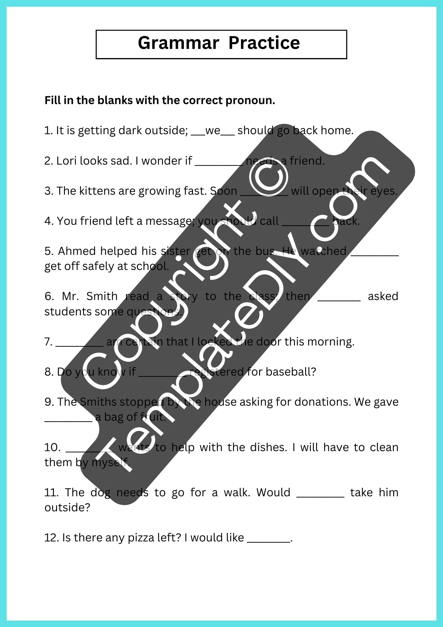3rd Grade Grammar Worksheets Template Printable PDF Word